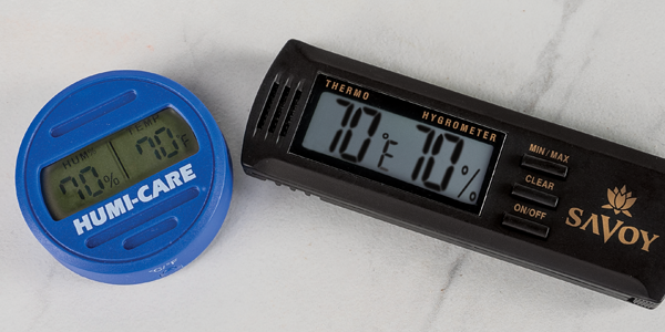 Black hygrometer and small digital thermometer for cigar boxes