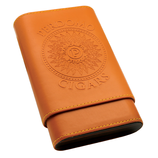 Tan/Wood Grain PERDOMO Top Grain Leather 4 Cigar Travel Case Cedar Lined